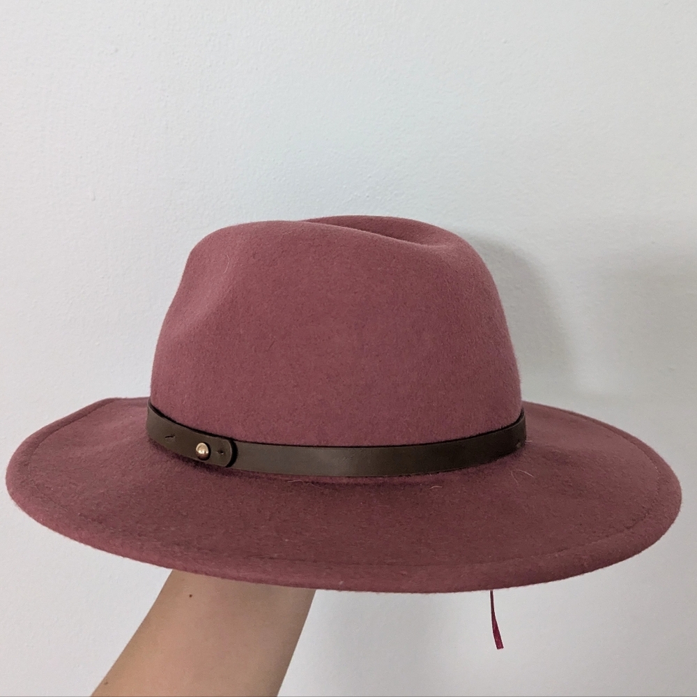Free People Wythe Leather Band Felt Wool Hat Metal Stud Pink One Size - Picture 8 of 9